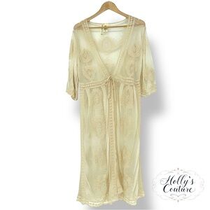 Forgotten Grace Beautiful Long Line Cardigan Or Duster Shear Cream Size Sm - Med